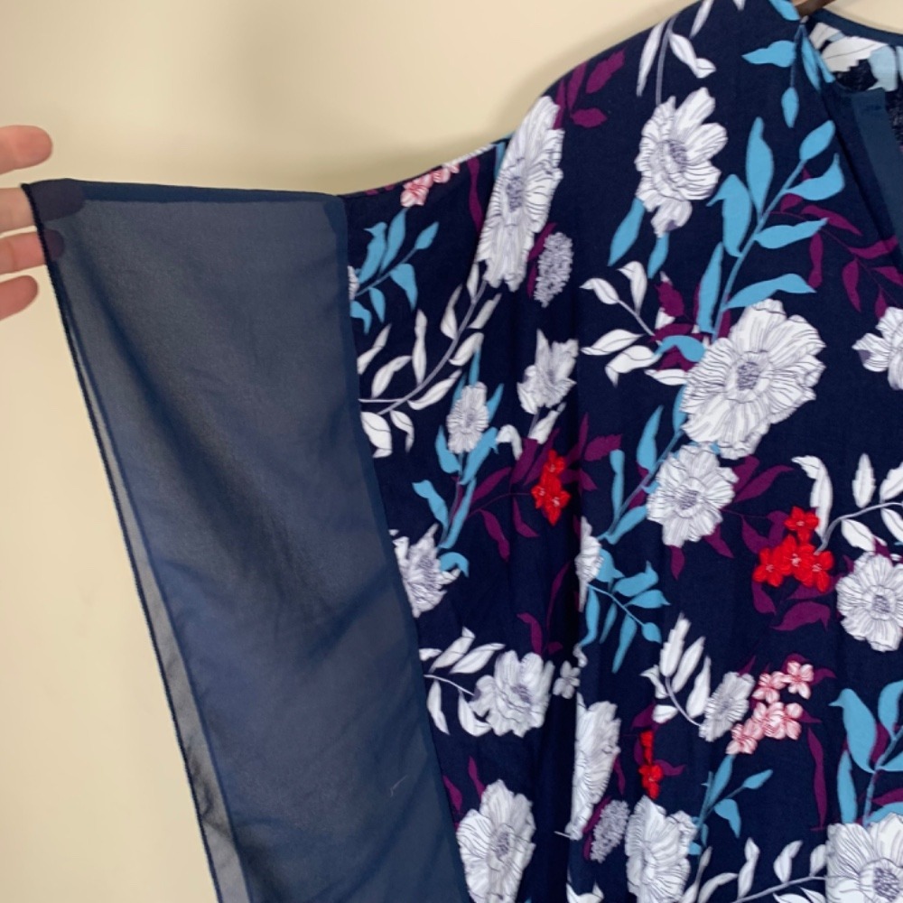Navy Floral Kaftan/Maxi Dress Sheer Detailing Boho Beach READ - Picture 4 of 5